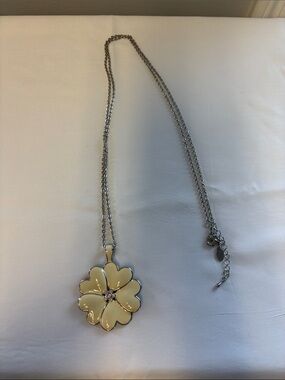 Large Butter Ivory Flower Pendant Necklace Long Chain